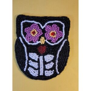 Owl Sugar Skull Beaded Coaster Owl Coaster Hand Made Beaded New